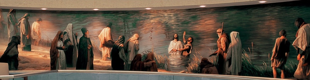 Mural of the baptism of Jesus Christ in the Copenhagen Temple