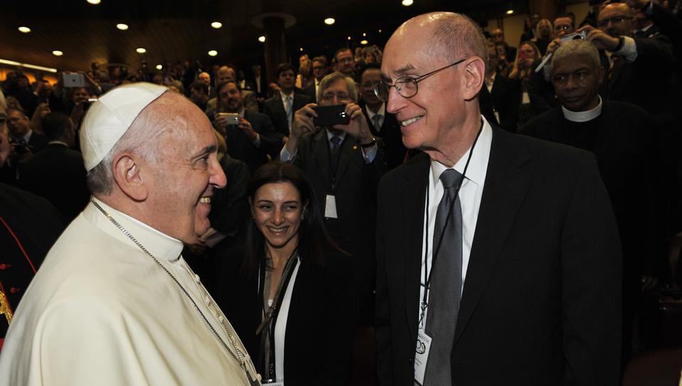 Pope Francis greets President Henry Eyring at the Vatican