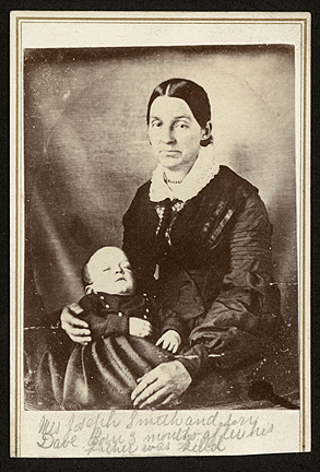 Emma Smith with her youngest son, David Hyrum. Daguerreotype was taken within a year after Joseph's Death